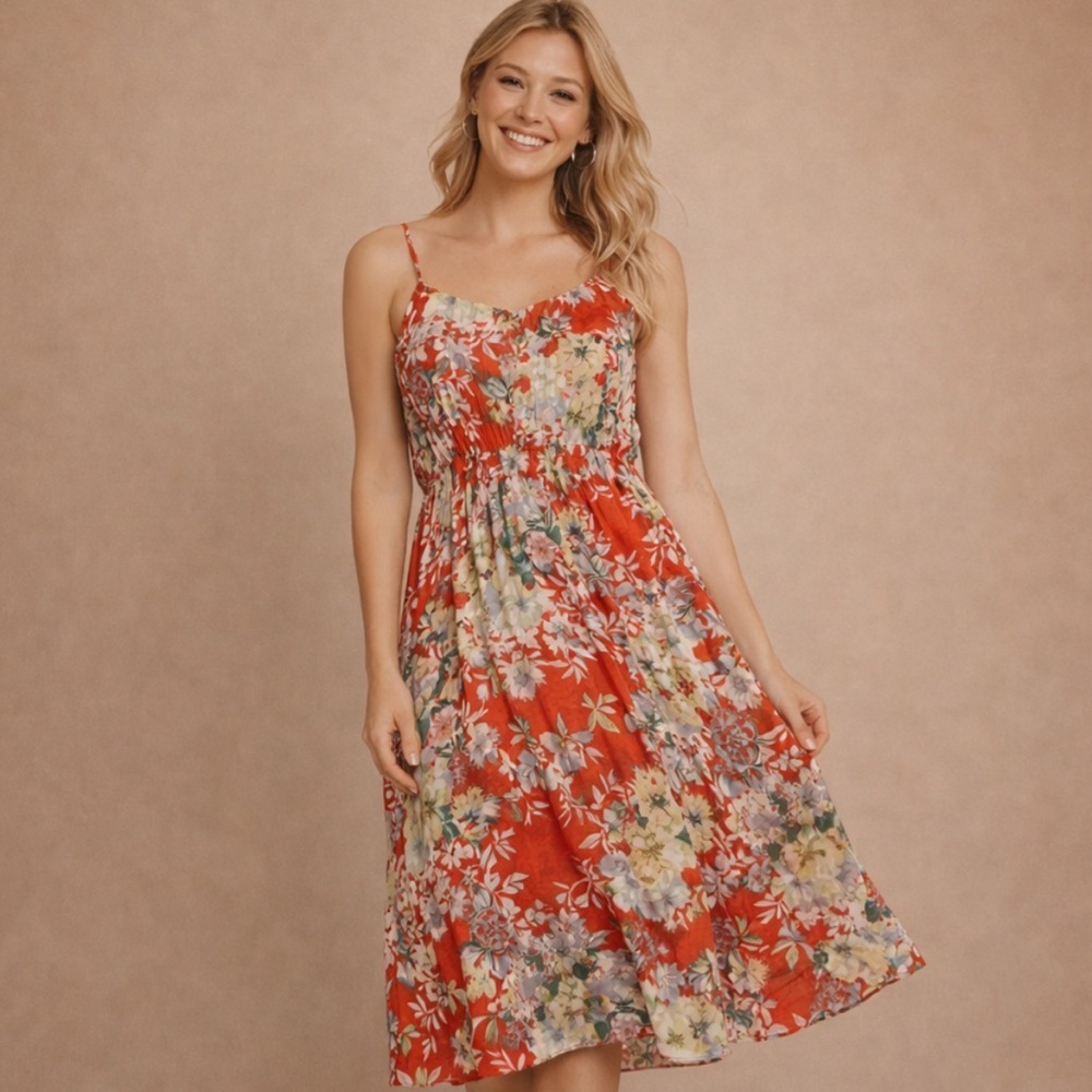 Bobeau Floral Ruffle Summer Dress Size XL Red Boho Sundress
